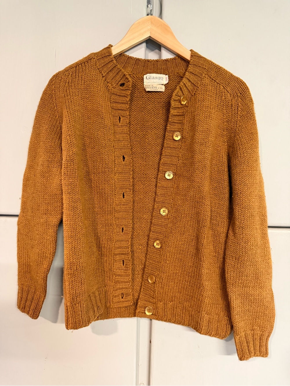 Vintage Glasgo 100% Virgin Wool Camel Brown Cardigan Sweater